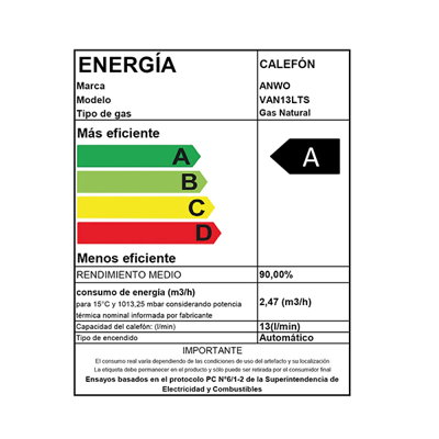 CALEFÓN ANWO 13 L/M HITECH HYDRO 23 TIRO FORZADO NG